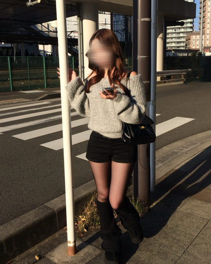 【即納】オフショルダーローゲージニット NO5004