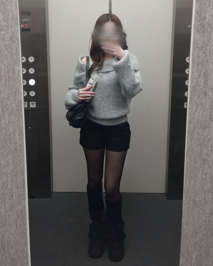 【即納】オフショルダーローゲージニット NO5004