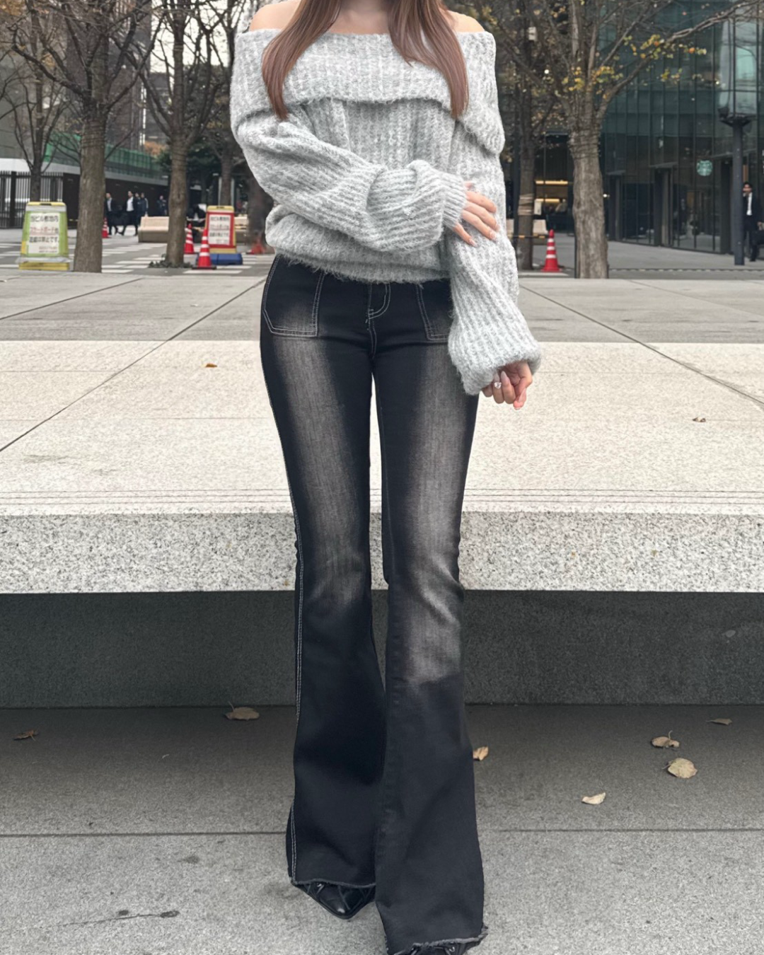 【即納】オフショルダーローゲージニット NO5004