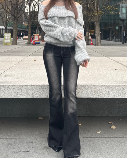 【即納】オフショルダーローゲージニット NO5004