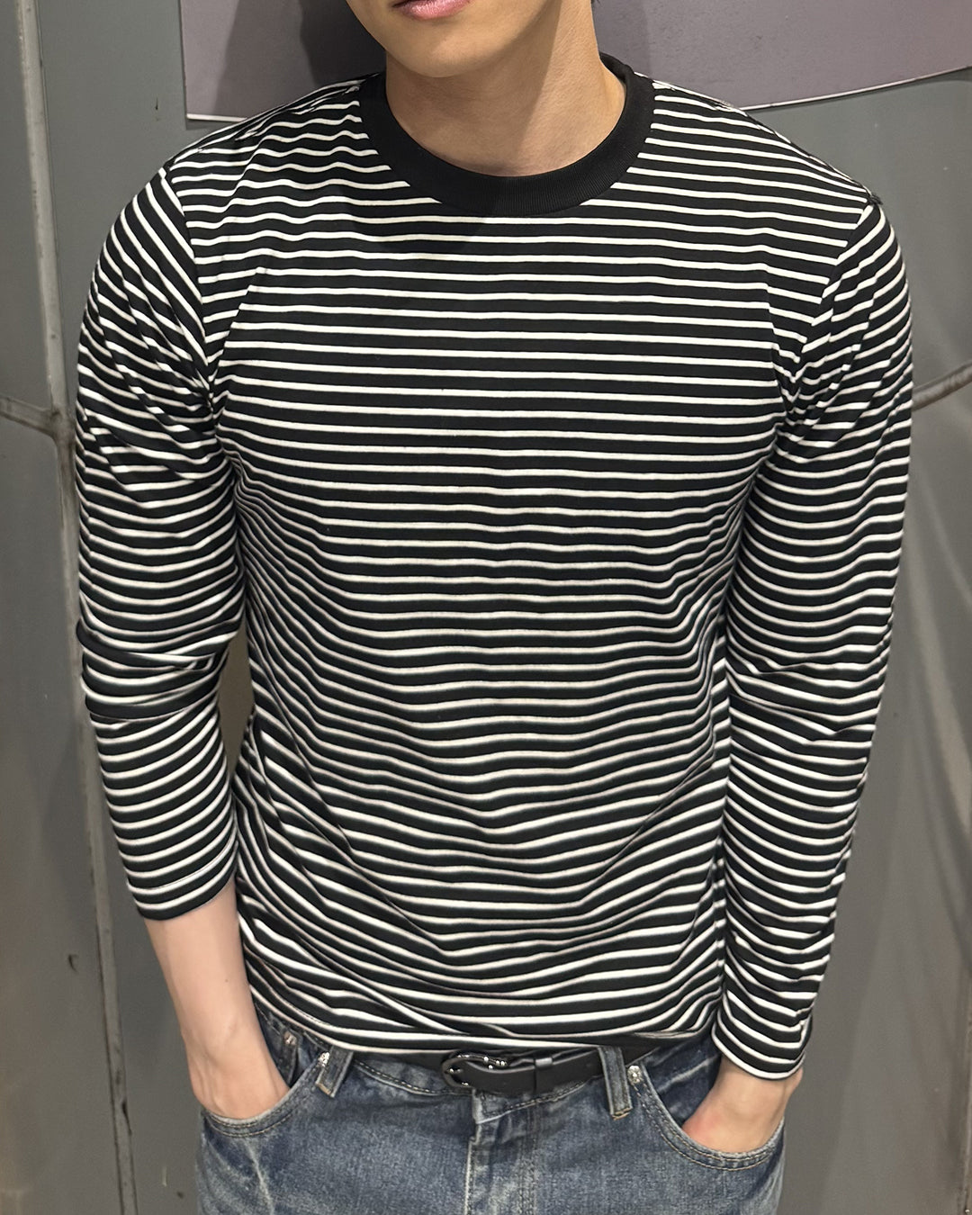 スリムフィットボーダーロングTシャツ NS0216
