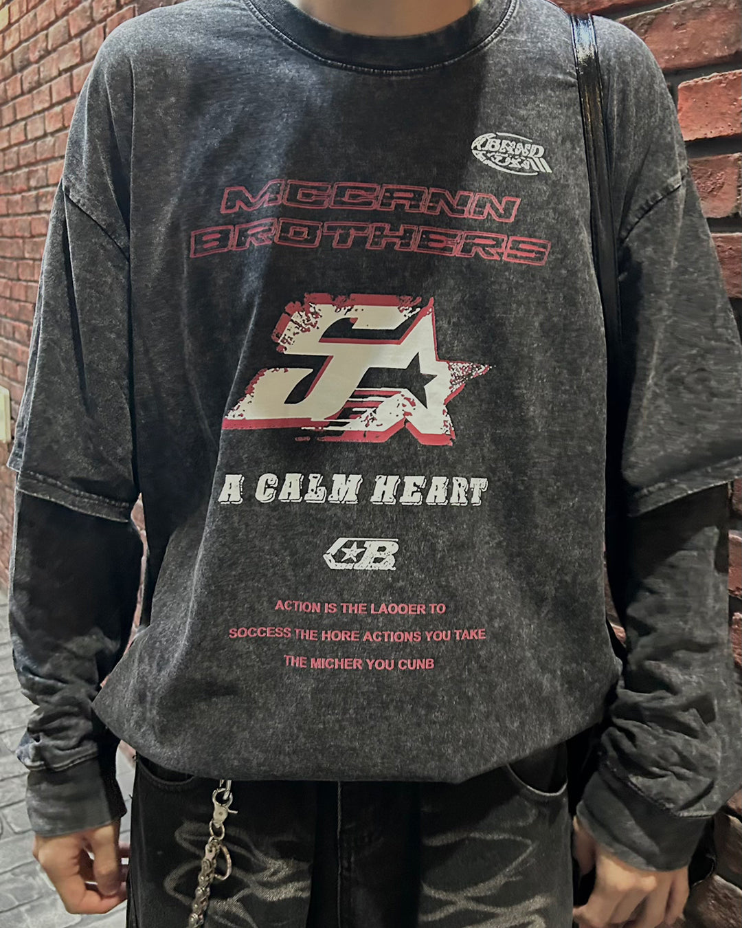 ヴィンテージレイヤードグラフィックロングTシャツ OU0022