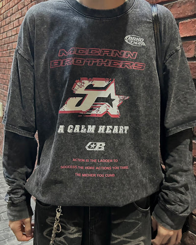 ヴィンテージレイヤードグラフィックロングTシャツ OU0022