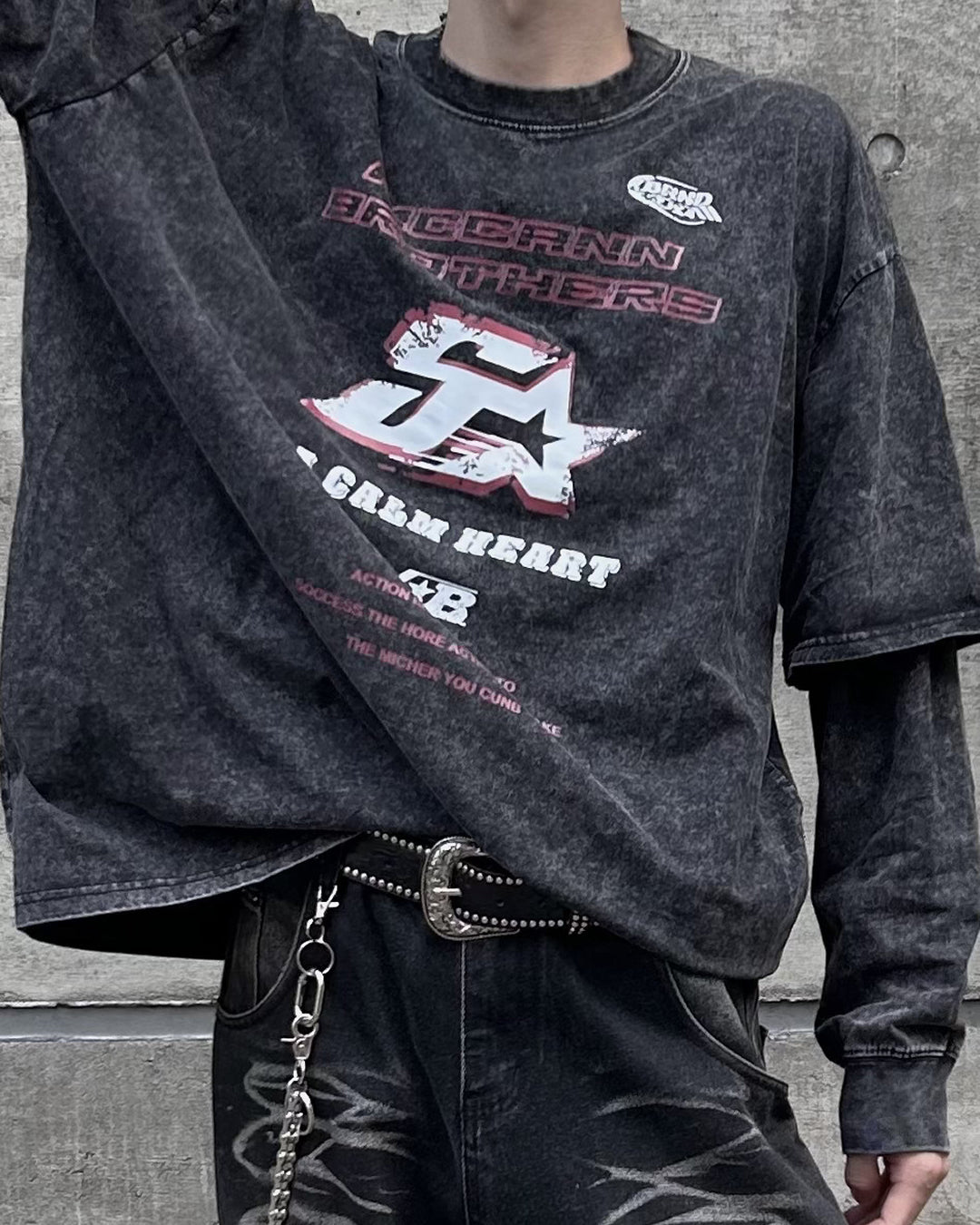 ヴィンテージレイヤードグラフィックロングTシャツ OU0022