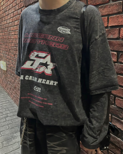 ヴィンテージレイヤードグラフィックロングTシャツ OU0022