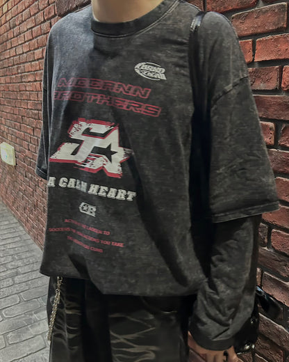 ヴィンテージレイヤードグラフィックロングTシャツ OU0022