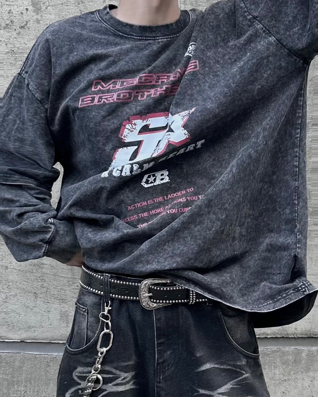 ヴィンテージレイヤードグラフィックロングTシャツ OU0022