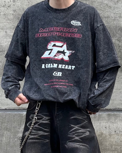 ヴィンテージレイヤードグラフィックロングTシャツ OU0022