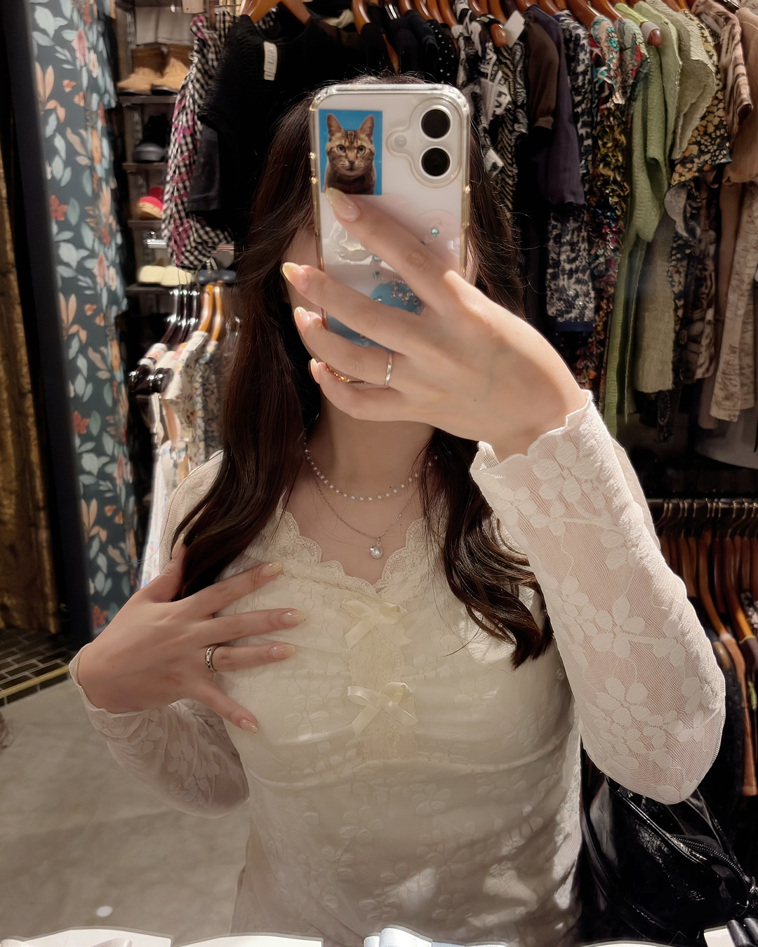 メッシュ花柄ブラウス OV0076