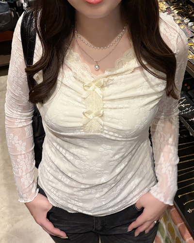 メッシュ花柄ブラウス OV0076