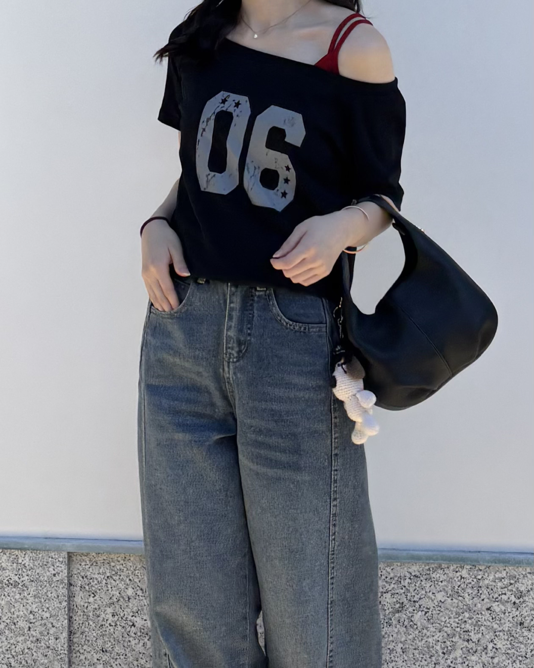 オフショルダーフロントナンバーTシャツ PO0039