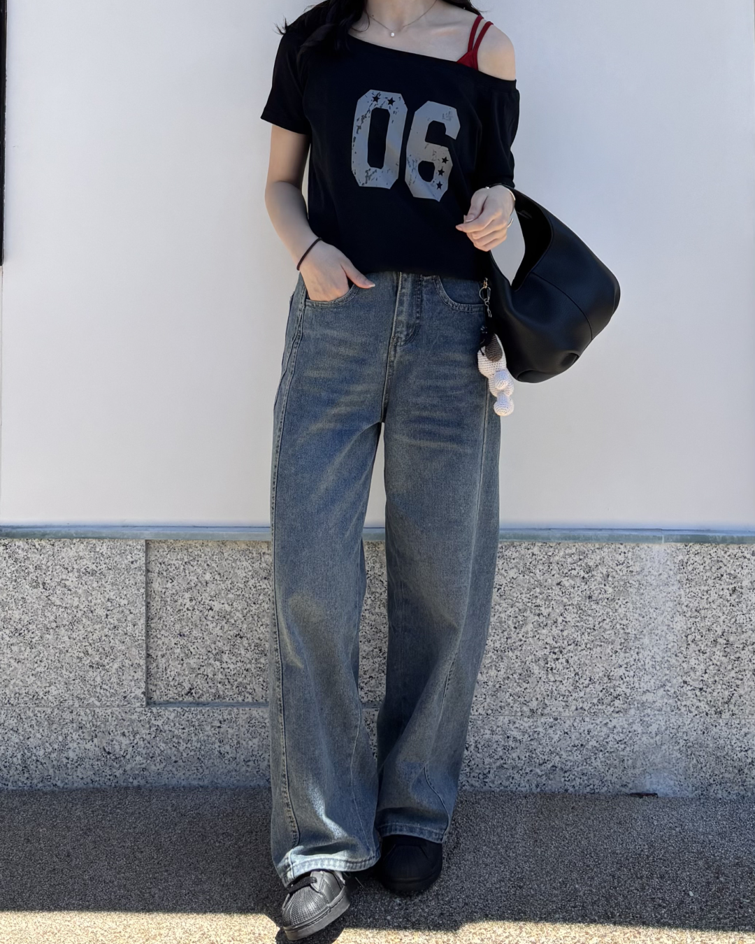 オフショルダーフロントナンバーTシャツ PO0039