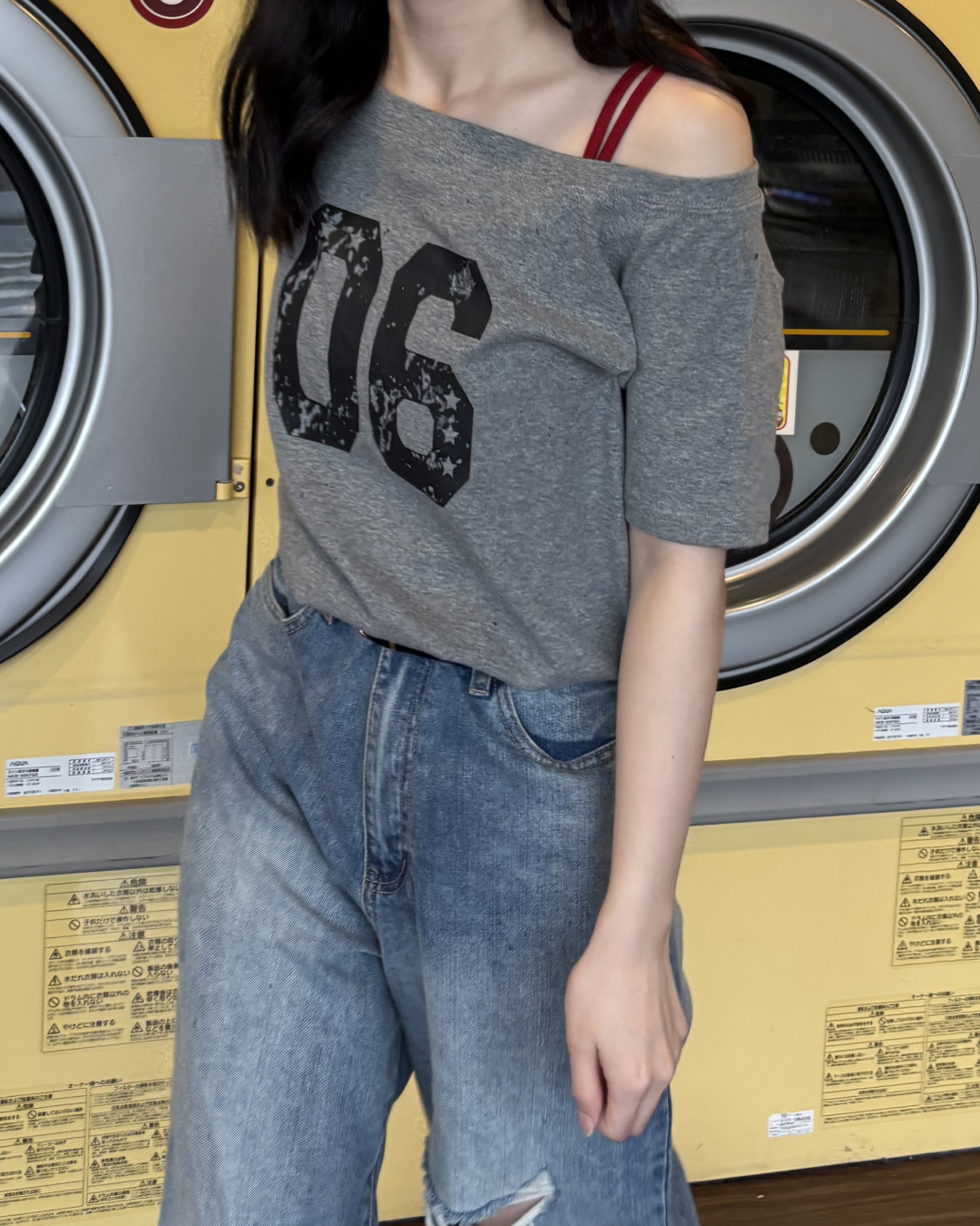 オフショルダーフロントナンバーTシャツ PO0039