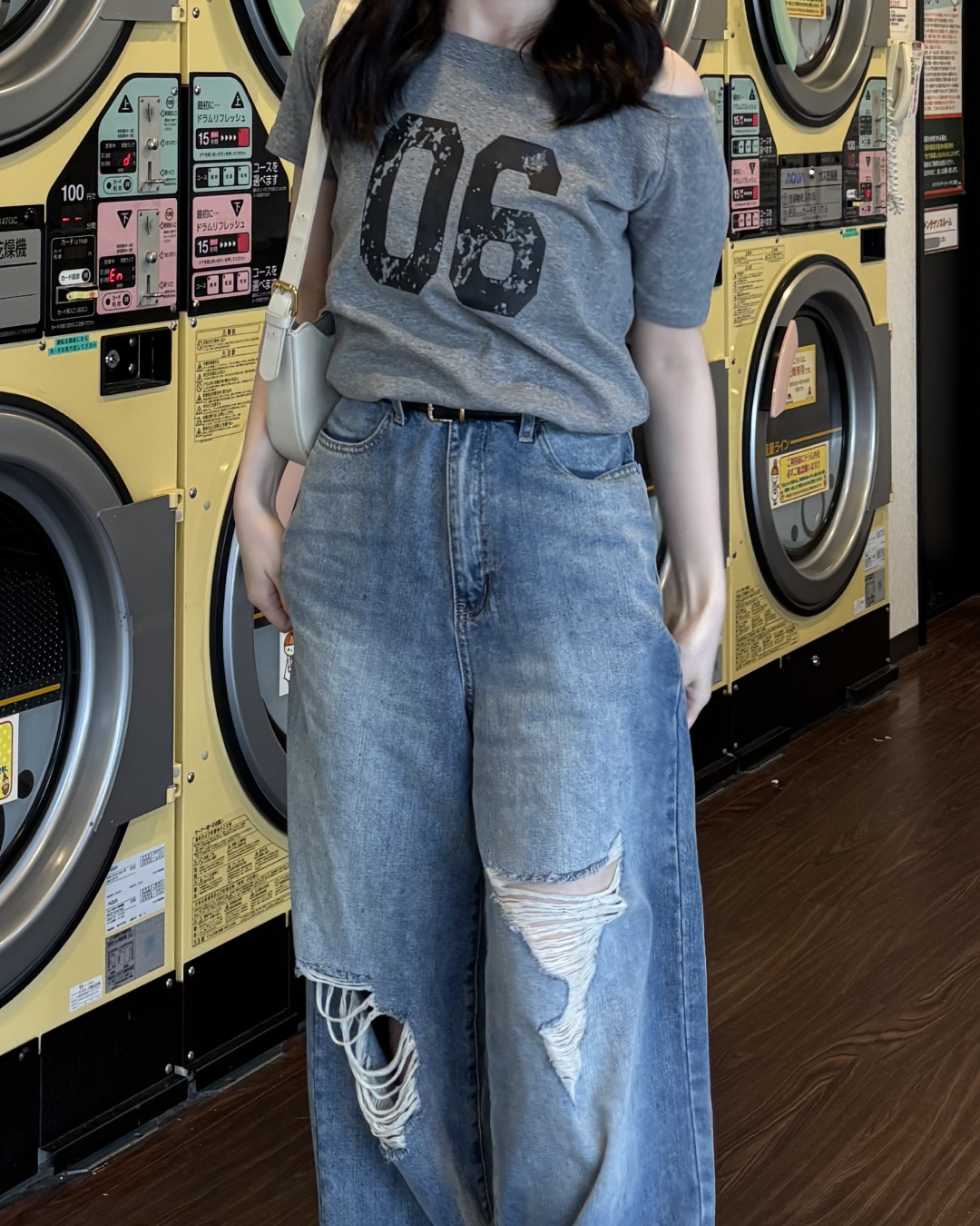 オフショルダーフロントナンバーTシャツ PO0039