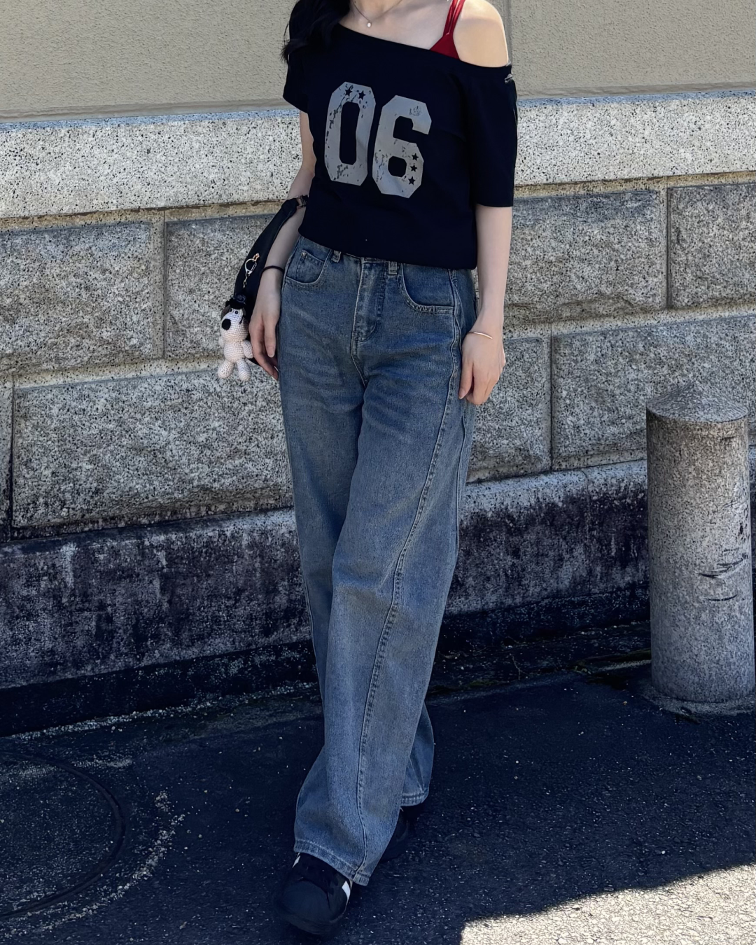 オフショルダーフロントナンバーTシャツ PO0039