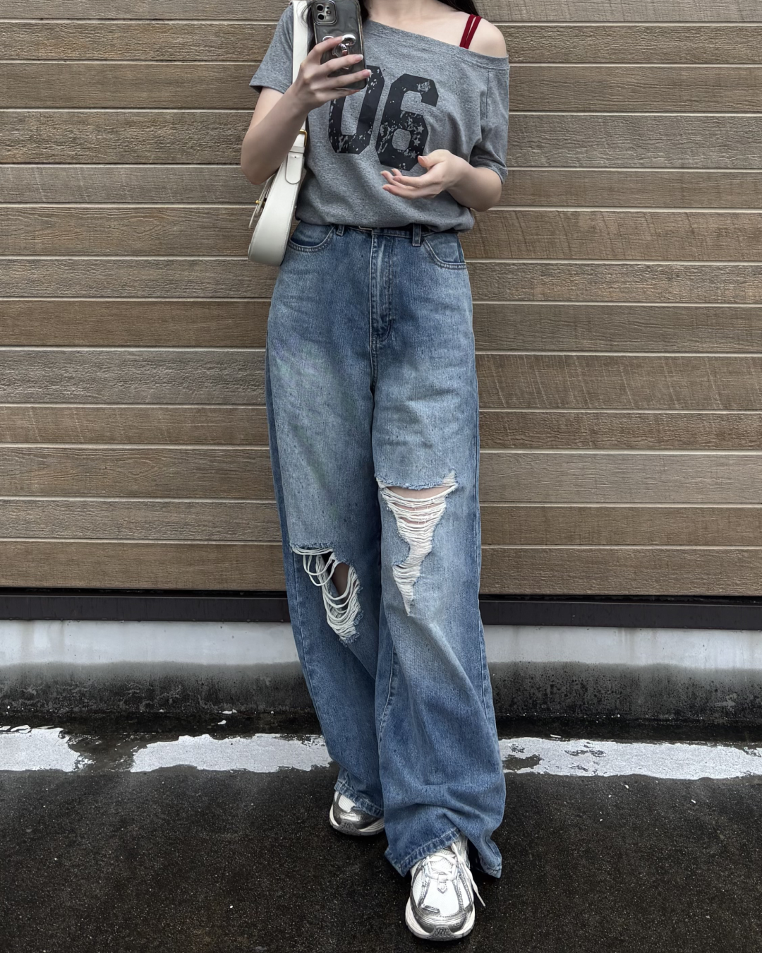 オフショルダーフロントナンバーTシャツ PO0039