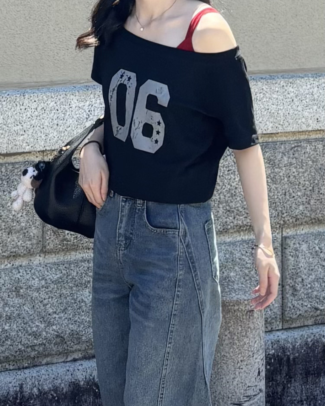オフショルダーフロントナンバーTシャツ PO0039