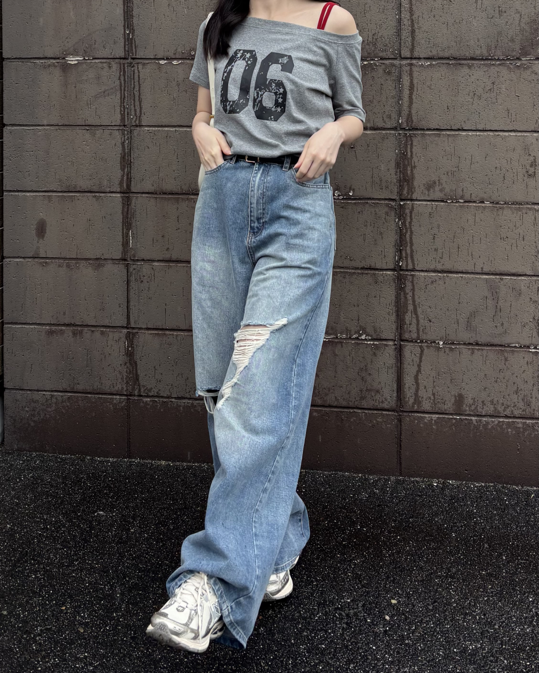 オフショルダーフロントナンバーTシャツ PO0039