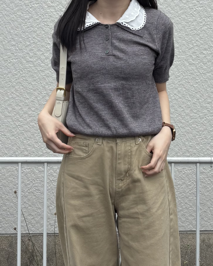 スカラップレース襟ニットポロ PO0043