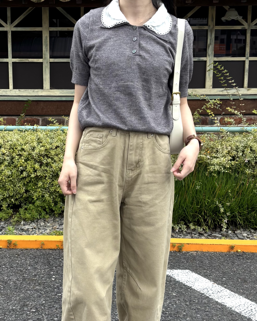 スカラップレース襟ニットポロ PO0043