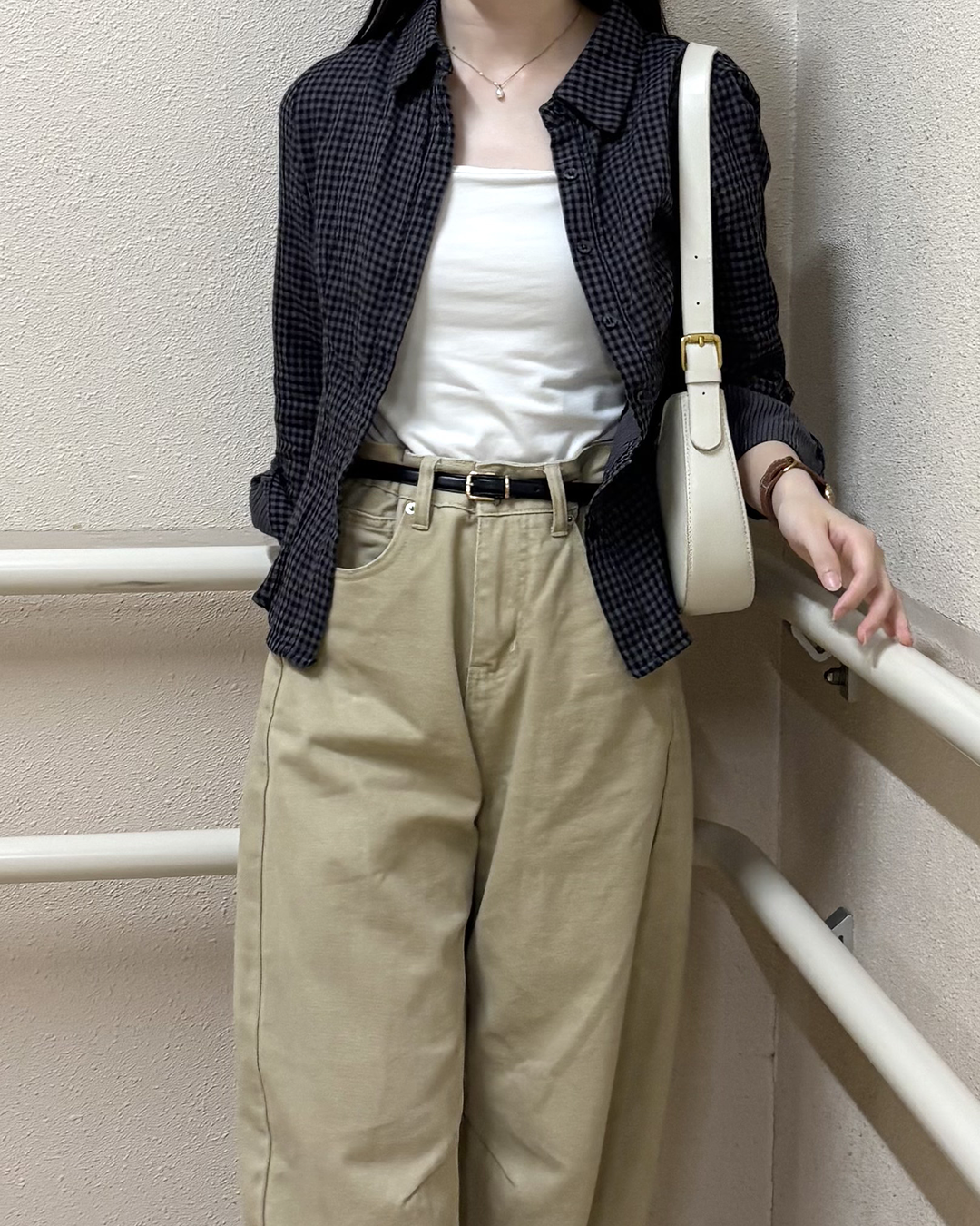 ボタンチェックグレーシャツ PO0065