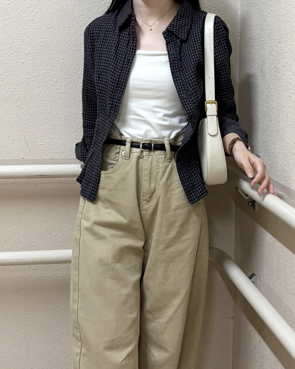 ボタンチェックグレーシャツ PO0065
