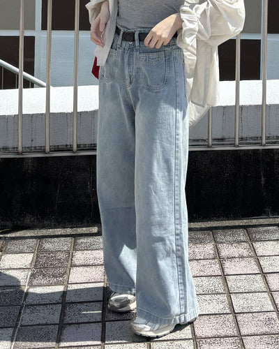 ストレートロングダブルボタンジーンズ PO0086