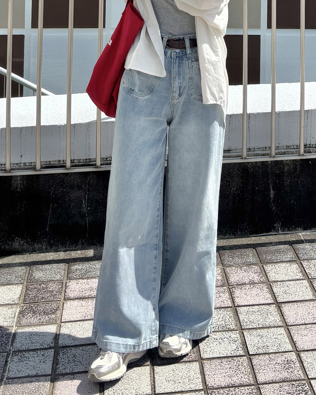 ストレートロングダブルボタンジーンズ PO0086
