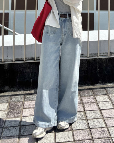 ストレートロングダブルボタンジーンズ PO0086
