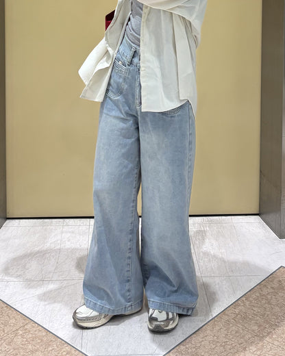 ストレートロングダブルボタンジーンズ PO0086
