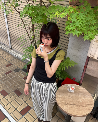カジュアルストライプワイドレッグパンツ PZ0008