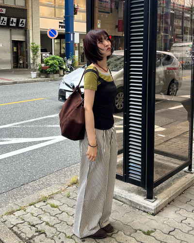 カジュアルストライプワイドレッグパンツ PZ0008
