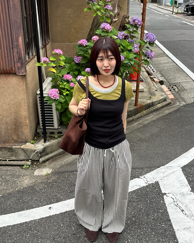 カジュアルストライプワイドレッグパンツ PZ0008
