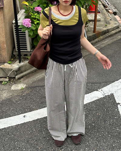 カジュアルストライプワイドレッグパンツ PZ0008