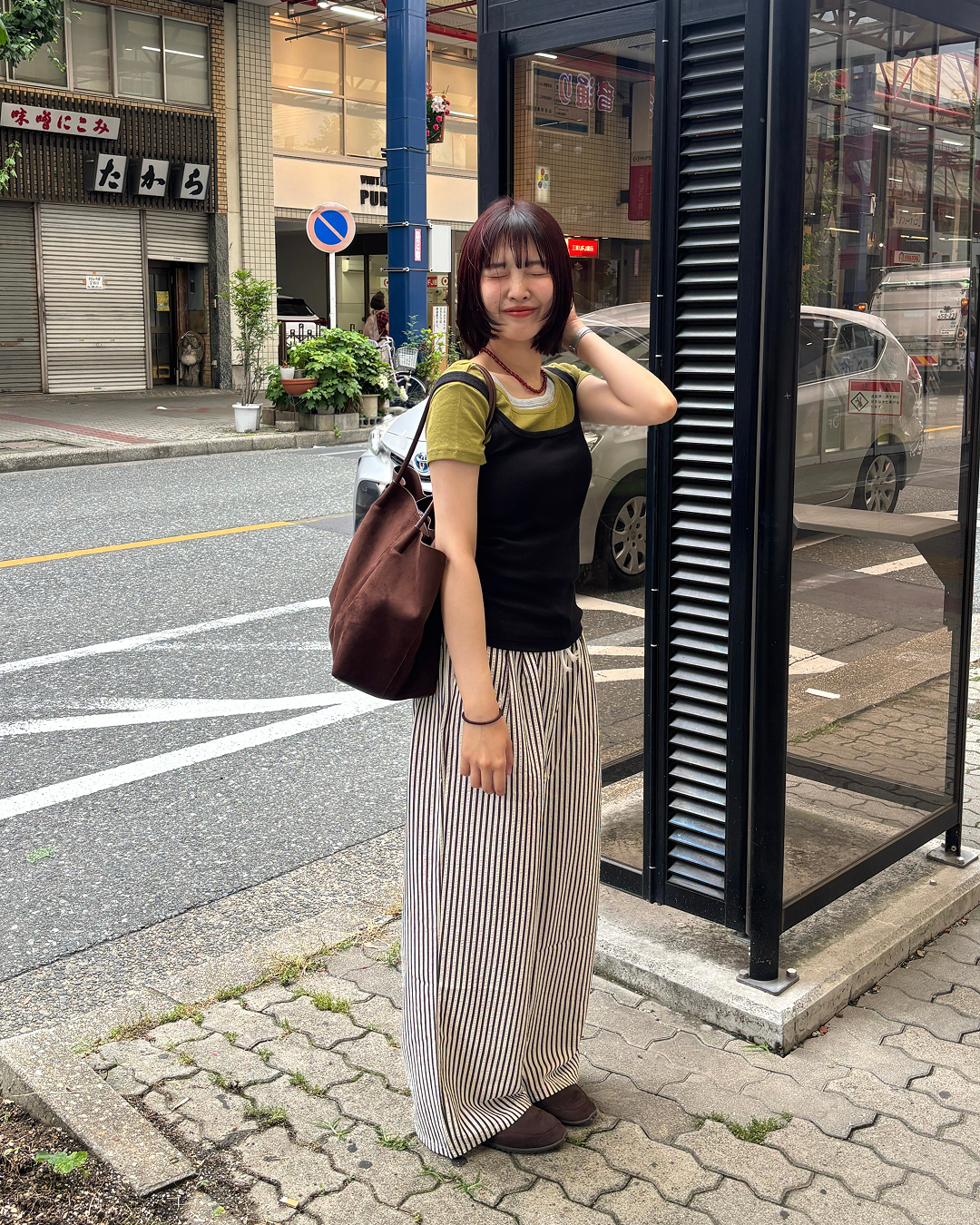 カジュアルストライプワイドレッグパンツ PZ0008