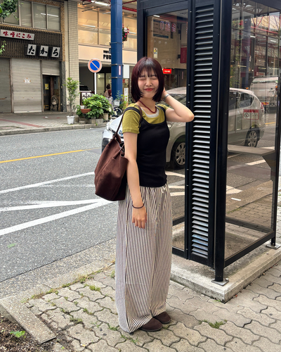 カジュアルストライプワイドレッグパンツ PZ0008