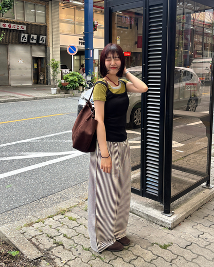 カジュアルストライプワイドレッグパンツ PZ0008