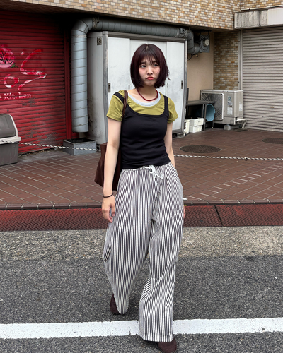 カジュアルストライプワイドレッグパンツ PZ0008