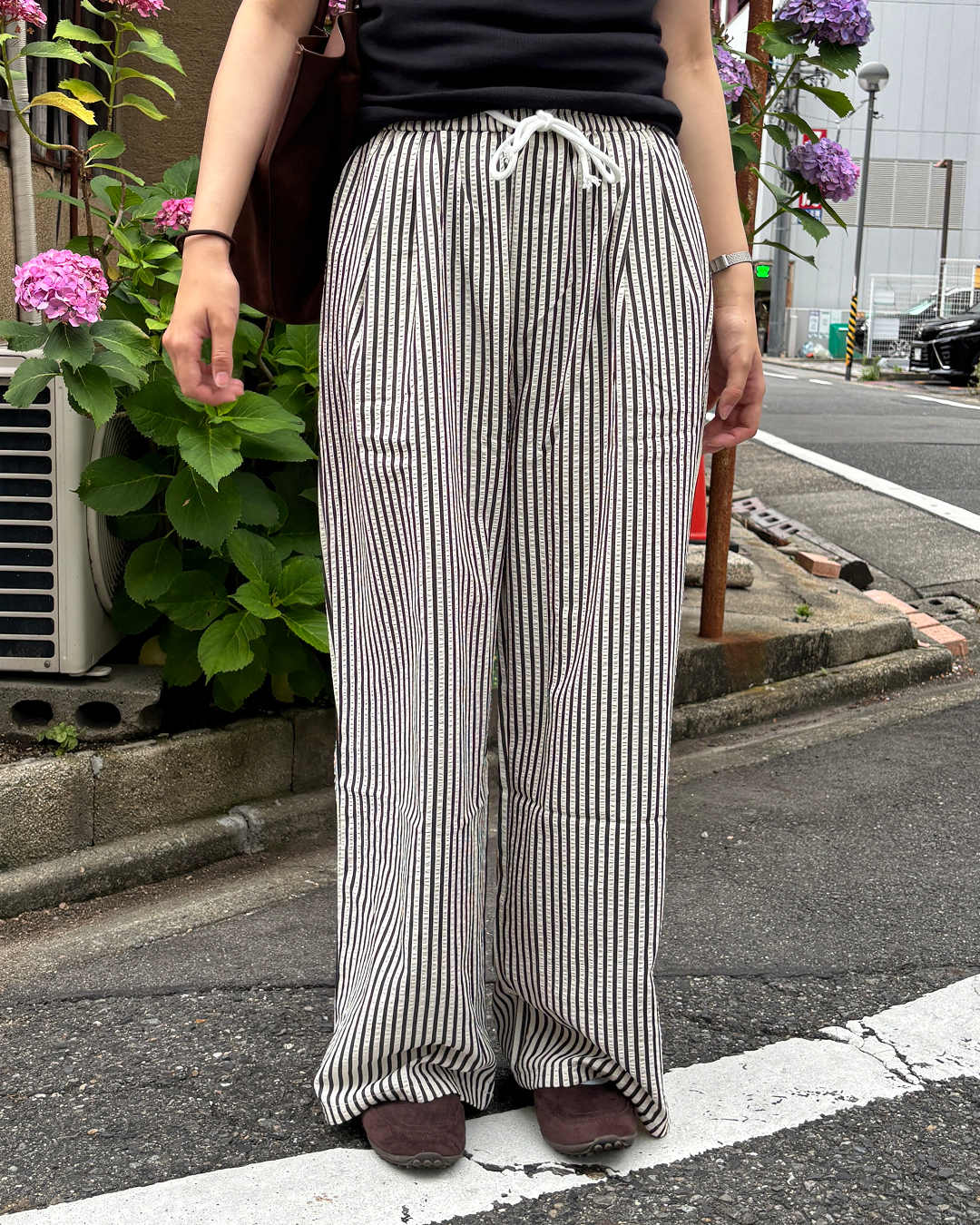 カジュアルストライプワイドレッグパンツ PZ0008