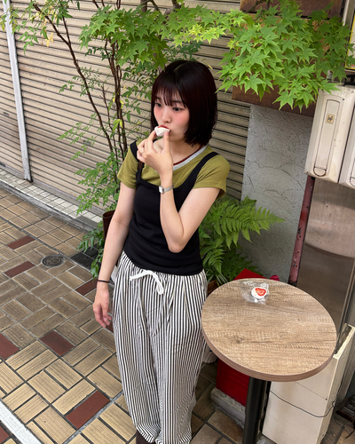 カジュアルストライプワイドレッグパンツ PZ0008