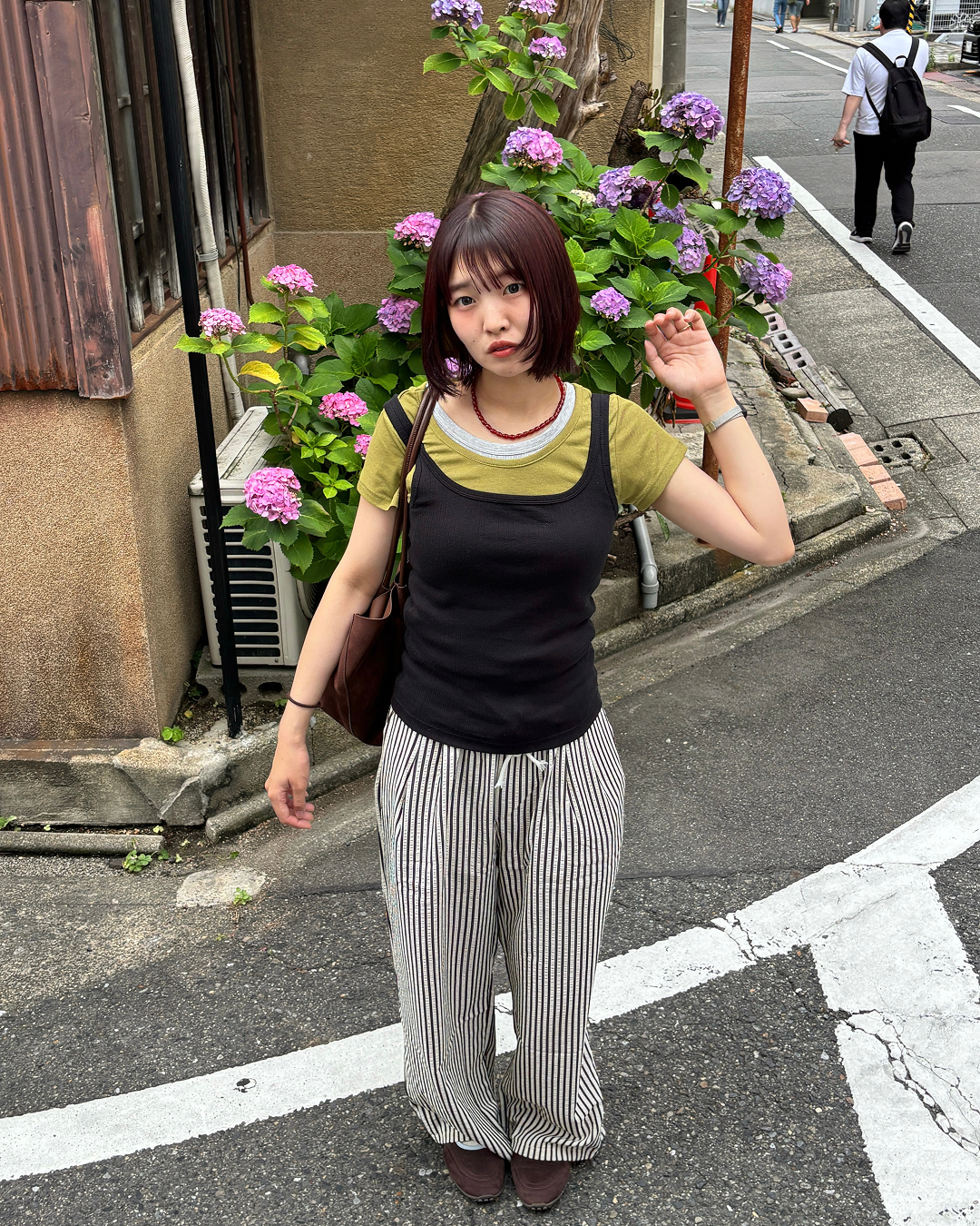 カジュアルストライプワイドレッグパンツ PZ0008