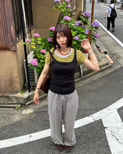 カジュアルストライプワイドレッグパンツ PZ0008