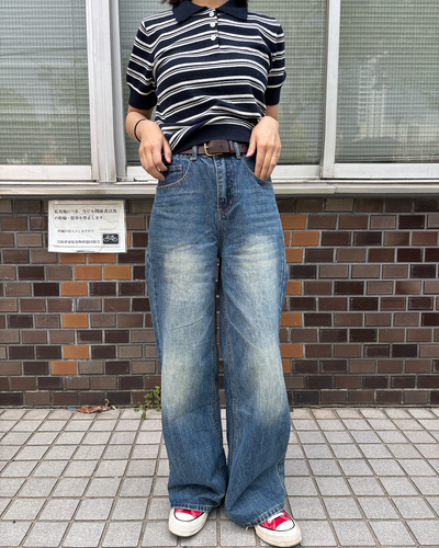 ワイドレッグウォッシュデニムパンツ PZ0109