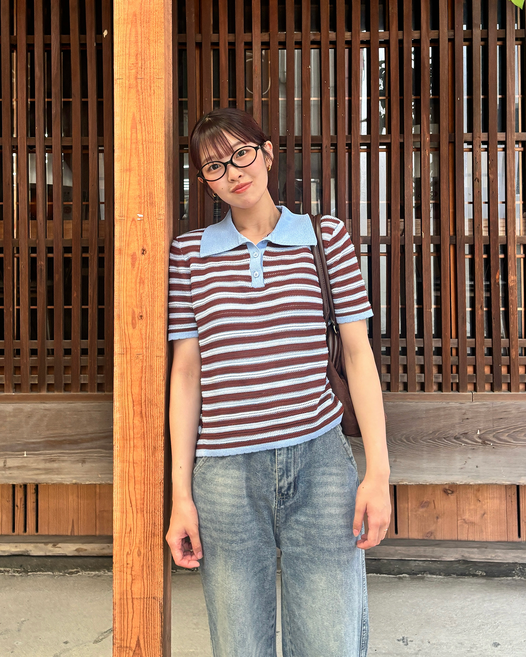 ストライプニットポロTシャツ PZ0141