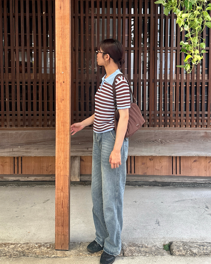 ストライプニットポロTシャツ PZ0141