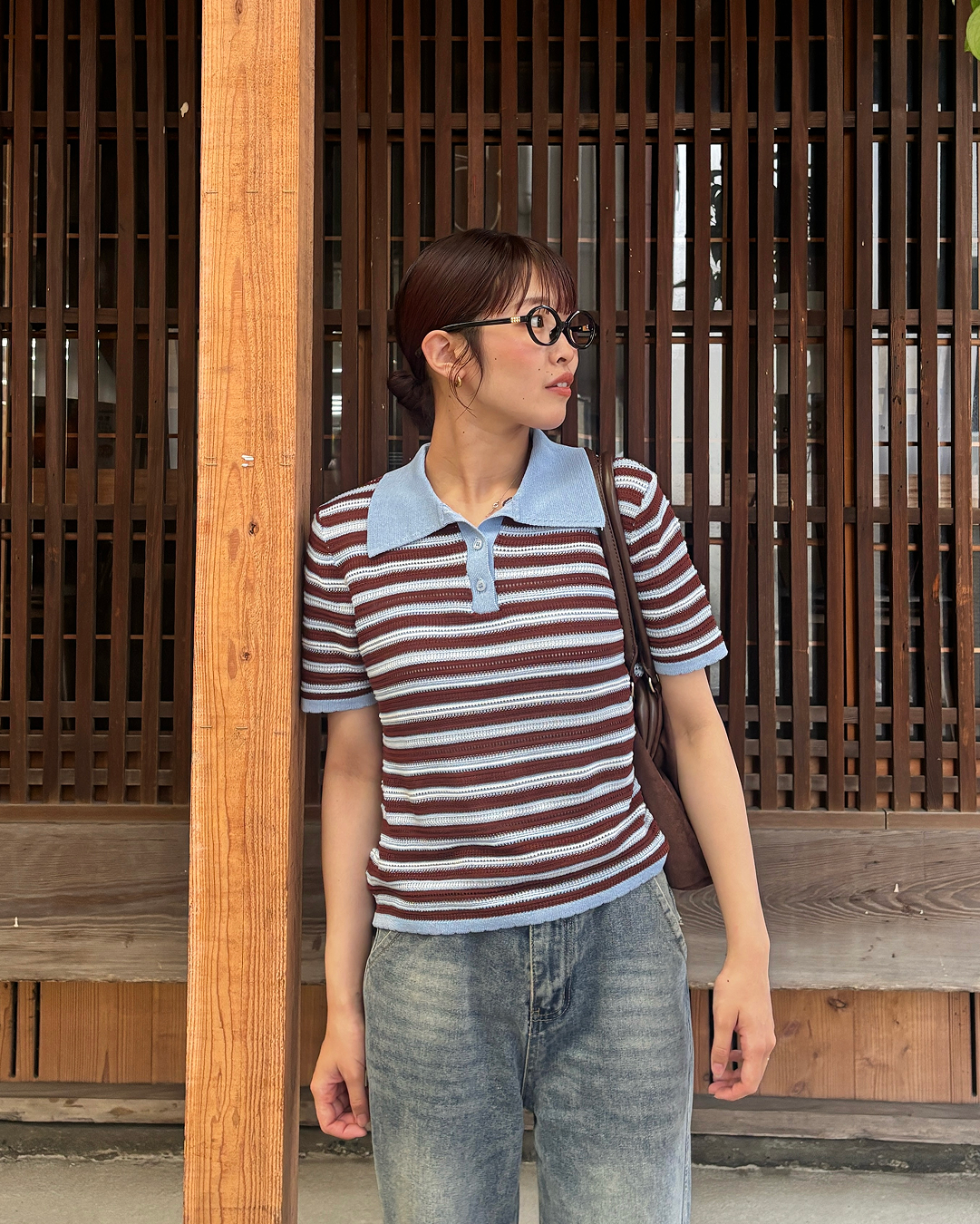 ストライプニットポロTシャツ PZ0141