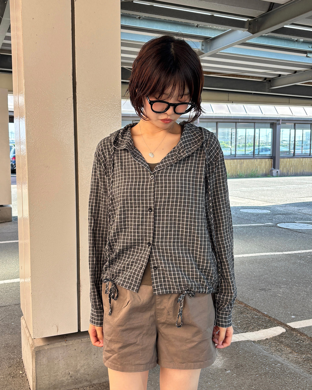 チェック柄フーディシャツ PZ0145