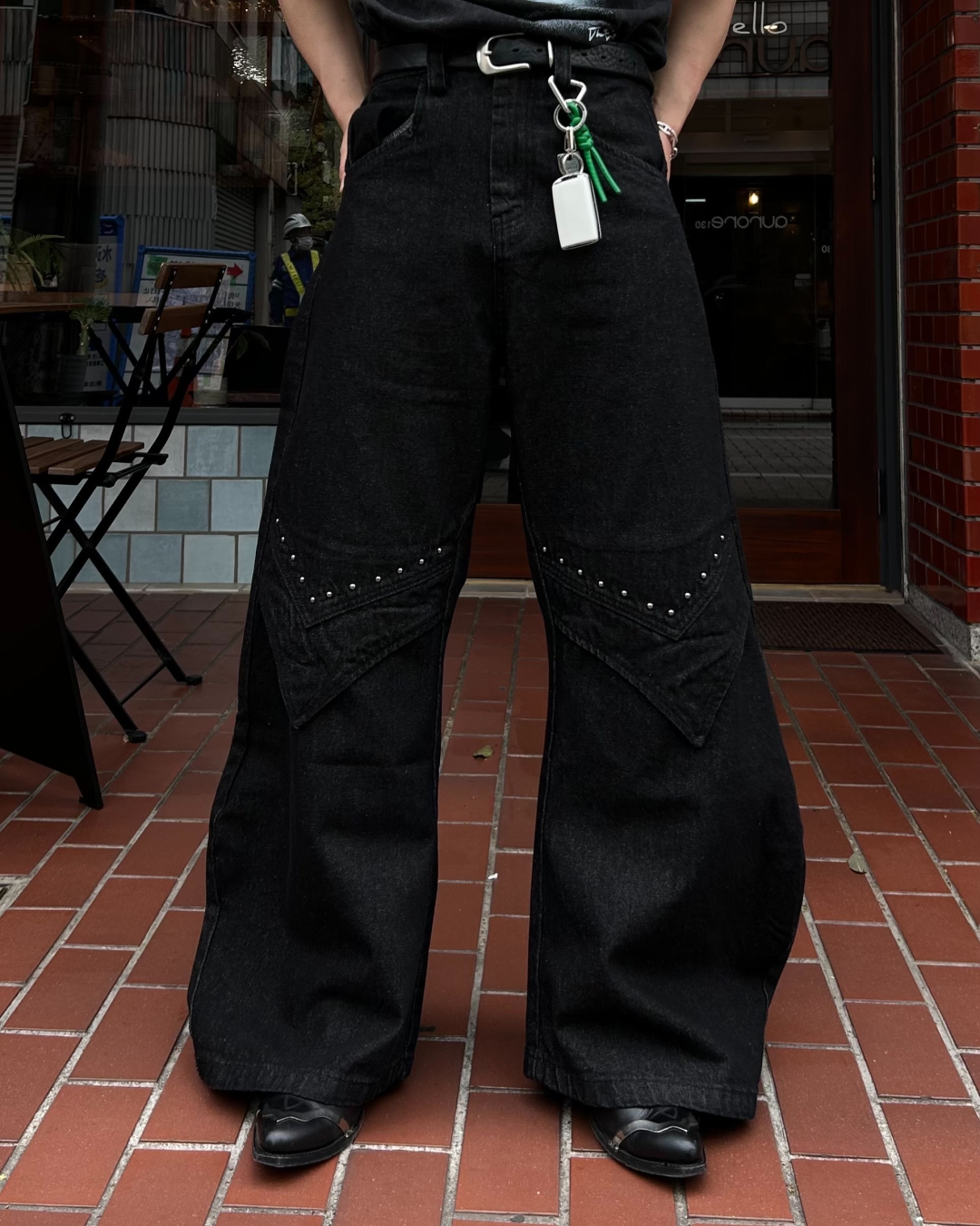 y2k studs black wide denim y2k studs black wide denim