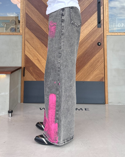 ピンクペイントデニムパンツ RG1077