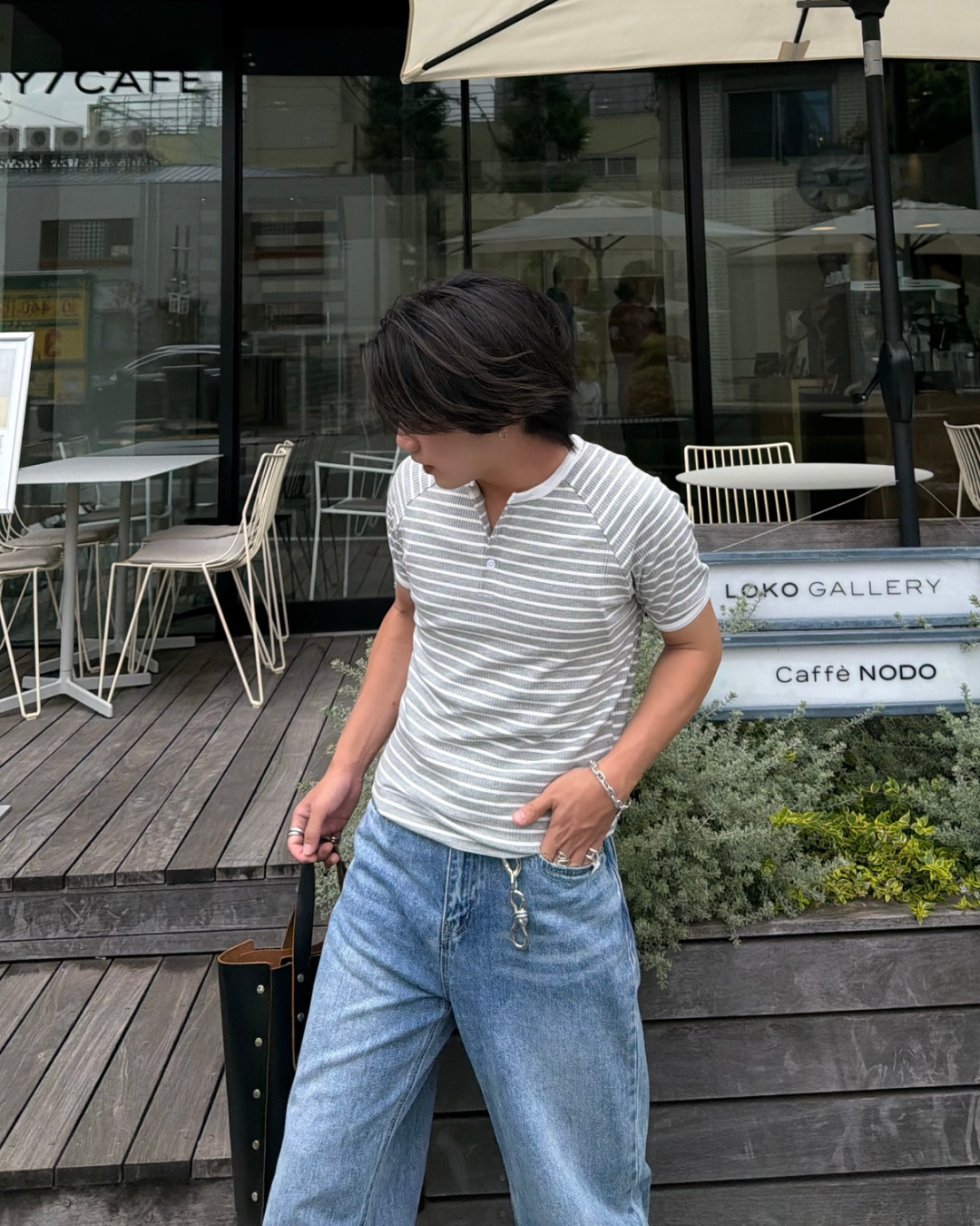 ボーダーフィットヘンリーネックTシャツ RG7346